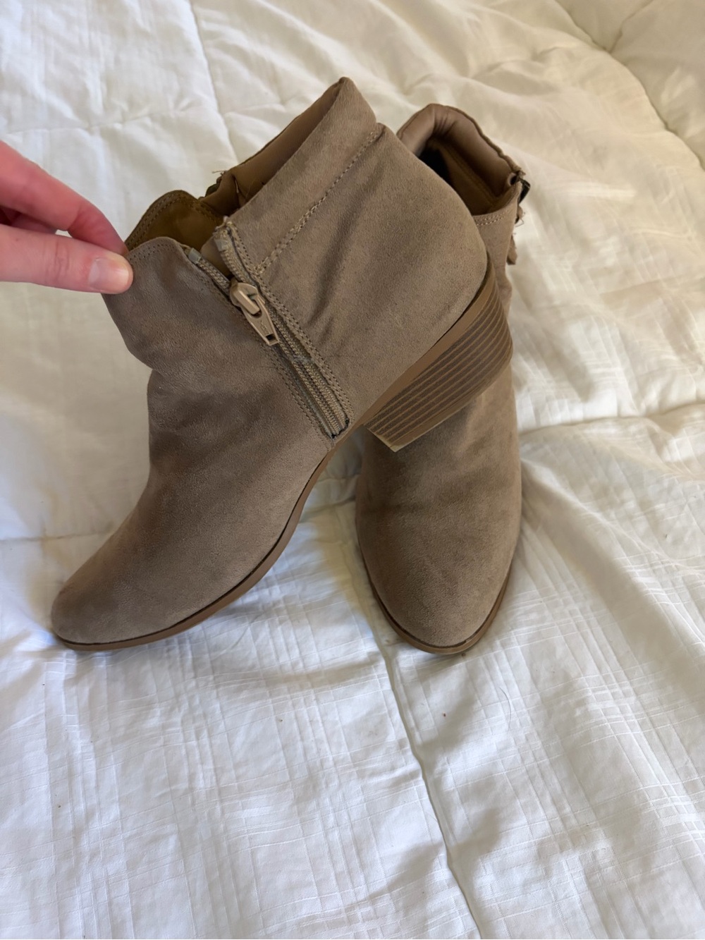 Mossimo Supply Co. Taupe Suede-Look Ankle Booties with Side Zip